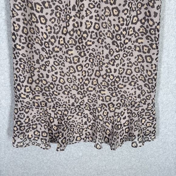 LOFT Dress XS Tiered Leopard Ruffle Hem Animal Print Preppy Twee Neutral Resort - Picture 3 of 12
